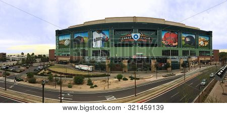 Phoenix, Arizona/united States- January 9, 2018: A Panoramic Of Chase Field In Phoenix. Built In The