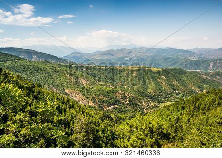 Green Hills Around Kunora Dardhes In Albania Near Fierza