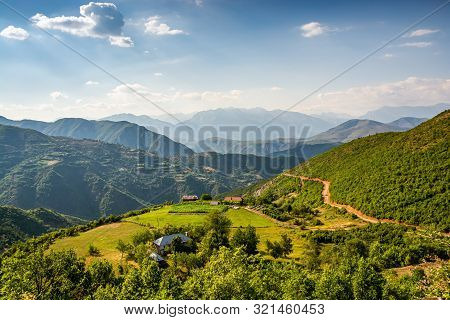 Green Hills Around Kunora Dardhes In Albania Near Fierza