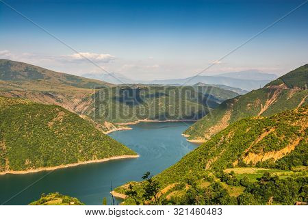 Fierza Reservoir In Albania Between Kukes And Fierze