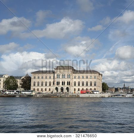 Stockholm, Sweden. September 2019.  A Panoramic View Of The Building Facade Of National Museum