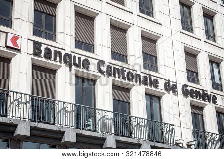 Lyon, France - July 13, 2019: Logo Of Banque Cantonale De Geneve On Their Local Office In Lyon. Also