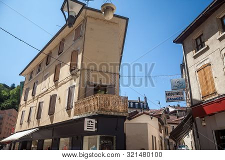 Bourgoin-jallieu, France - July 16, 2019: Old Traditional French Architecture Buildings In A Village