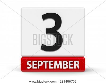 Red And White Calendar Icon From Cubes - The Third Of September - On A White Table - Independence Mo