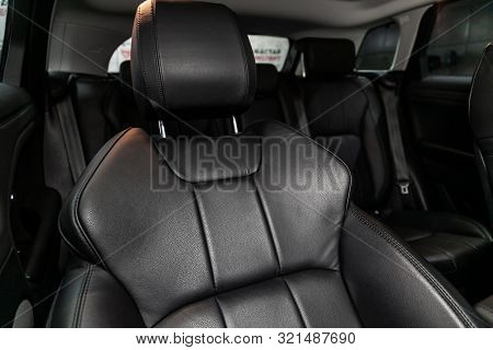 Novosibirsk, Russia - August 24, 2019:  Land Rover Range Rover Evoque,  Leather Interior Design, Car