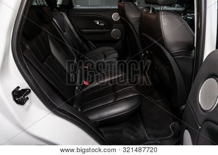 Novosibirsk, Russia - August 24, 2019:  Land Rover Range Rover Evoque,  Leather Interior Design, Car