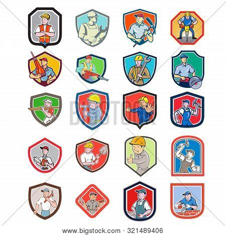 Set Or Collection Of Cartoon Character Icon Style Illustration Of Construction Worker, Carpenter,eng