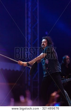 SIBIU, ROMANIA - JULY 26, 2019: James LaBrie vocalist of the progressive metal band Dream Theater performing live at Artmania Festival