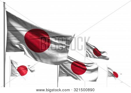 Wonderful Day Of Flag 3d Illustration
 - Five Flags Of Japan Are Wave Isolated On White - Photo With