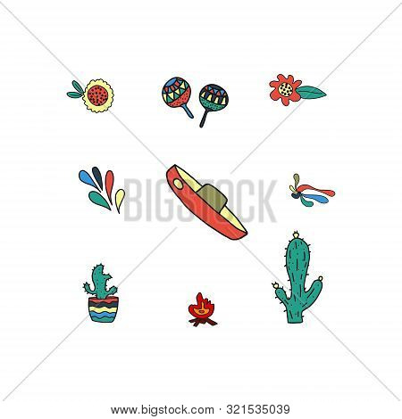 Carnival Icons Isolated On White Background. Vector Illustration, Doodle