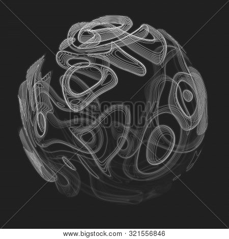 Monochrome Biosphere Vector Illustration. Abstract Organic Sphere. Liquid Shape With Outlines. Stran