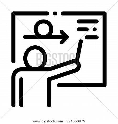 Man Silhouette Near Blackboard Agile Sign Vector Icon Thin Line. Agile Rocket And Document, Gear And