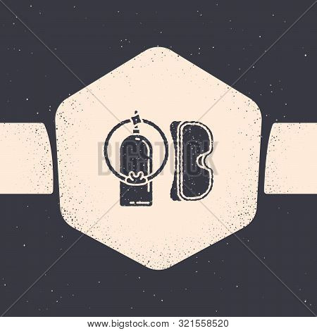 Grunge Diving Mask And Aqualung Icon Isolated On Grey Background. Oxygen Tank For Diver. Extreme Spo