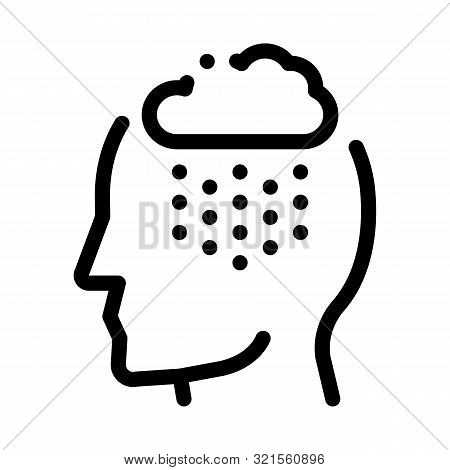 Rainy Cloud Cloudburst Silhouette Headache Vector Icon Thin Line. Tension And Cluster Headache, Migr