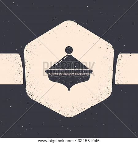 Grunge Hanukkah Dreidel Icon Isolated On Grey Background. Monochrome Vintage Drawing. Vector Illustr