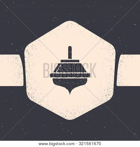 Grunge Hanukkah Dreidel Icon Isolated On Grey Background. Monochrome Vintage Drawing. Vector Illustr