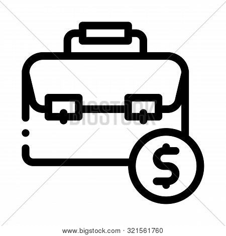 Suitcase Bag Case And Dollar Coin Vector Icon Thin Line. Money Sign On Smartphone Display And Magnif