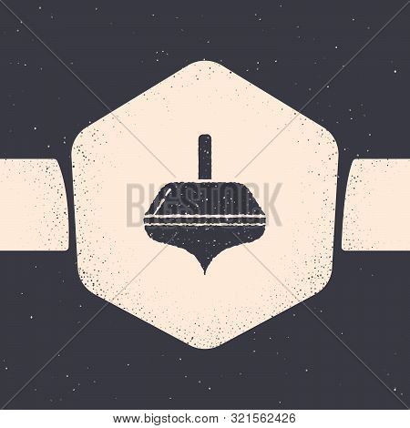 Grunge Hanukkah Dreidel Icon Isolated On Grey Background. Monochrome Vintage Drawing. Vector Illustr