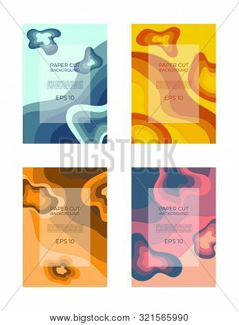 Paper Cut Background Flow Mable Style Colorful Vintage Design And Space For Your Text. Vector Illust