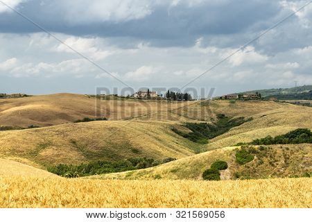Summer Landscape Along The Road From Gambassi Terme To Volterra, Tuscany, Italy