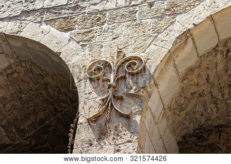 Jerusalem, Israel, September 07, 2019 : Wall Decoration In The Courtyard Of The Lutheran Church Of T
