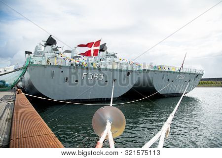 Copenhagen, Denmark - September 5, 2019: The Danish Frigates F361 And F363 Anchored In Copenhagen Ha