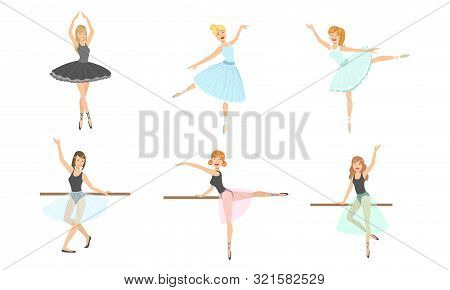 Beautiful Ballerina Characters Dancing Set, Classical Ballet Art Dansers Vector Illustration
