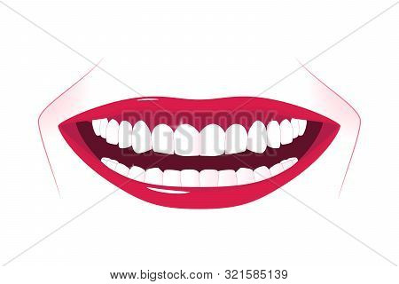 Female Healthy Teeth With Wide Smile. Oral Hygiene Illustration. Wide Smile With Super White Teeth. 