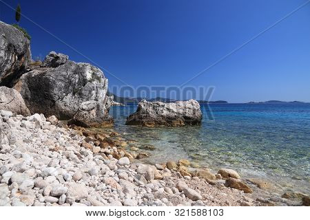 Mlini Beach In Croatia. Dalmatia Region Adriatic Sea Coast.