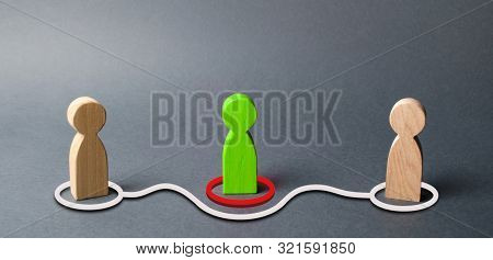 Two Human Figurines Contact Around The Green Figurine. Refusal Of The Services Of A Realtor, Purchas