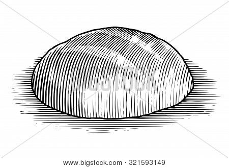 Woodcut Illustration Of A Loaf Of Sourdough Bread.