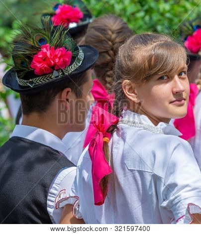 Romania, Timisoara - June 10, 2018: Young Slovak Dancers In Traditional Costume Present At Festival 