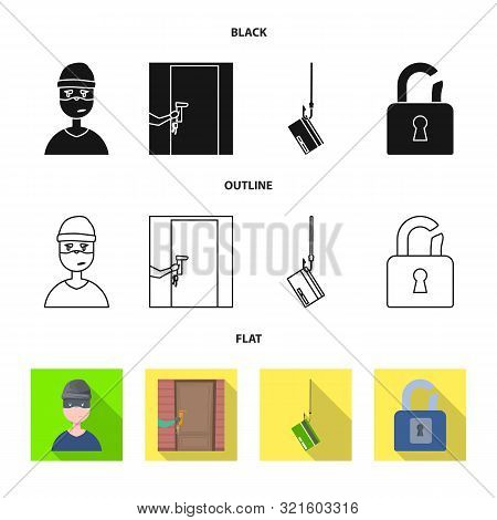 Isolated Object Of Crime And Steal Logo. Set Of Crime And Villain Vector Icon For Stock.