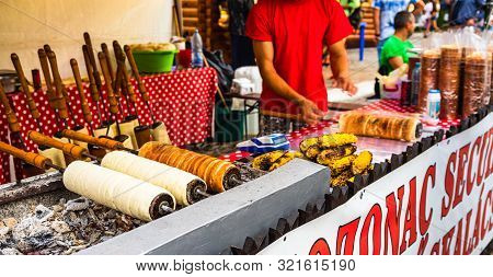 Preparation Of The Famous, Traditional And Delicious Hungarian Chimney Cake Kurtos Kolacs (kürtőskal