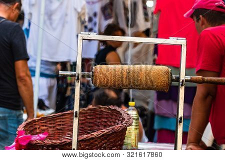 Preparation Of The Famous, Traditional And Delicious Hungarian Chimney Cake Kurtos Kolacs (kürtőskal
