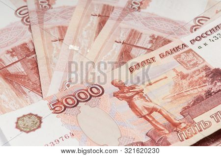Russian 5000 rubles banknote closeup macro, Russia rouble money