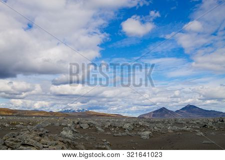 Desolate Landscape Along Central Highlands Of Iceland. Iceland Panorama. Route F907