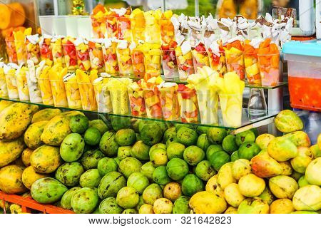 View On Fresh Fruits And Juice On Market In Salento, Colombia