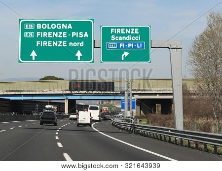 Crossroad To Italian Freeway Called Fipili And Florence And Scandicci Or Bologna City