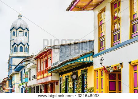 View On Colonial Buildings In The Streets Of Filandia, Colombia