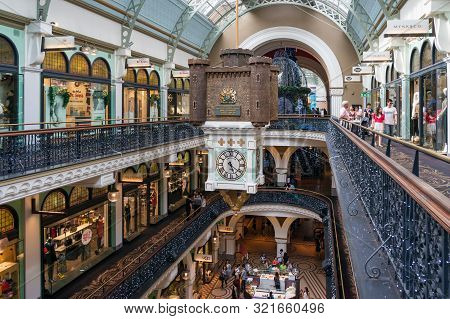 Sydney, Australia - November 22, 2014: Queen Victoria Building Historic Shopping Mall Interior With 
