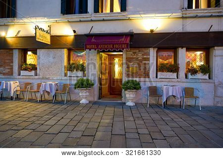 VENICE, ITALY - CIRCA MAY, 2019: entrance to Hotel Antiche Figure in Venice.