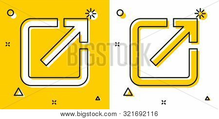 Black Open In New Window Icon Isolated On Yellow And White Background. Open Another Tab Button Sign.
