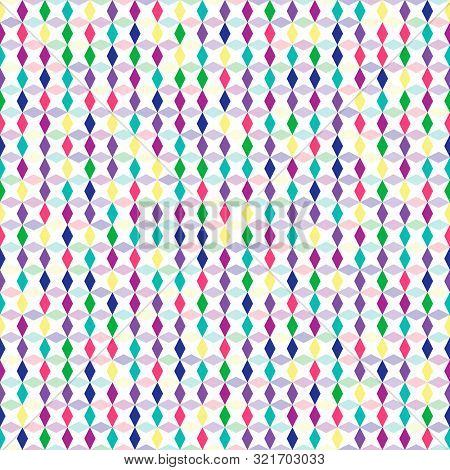 Vector Illustration. Colorful Tiny Diamonds Stripes And Check Seamless Repeat Pattern.