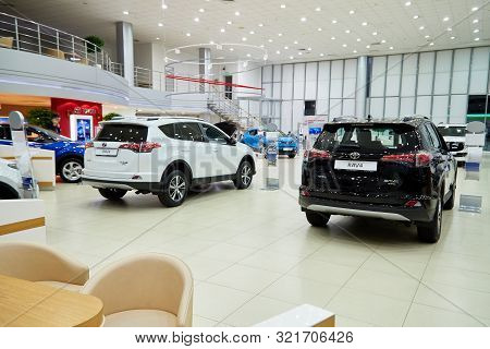 Kazan, Russia - October 16, 2018: Cars In Showroom Of Dealership Toyota In Kazan In 2018