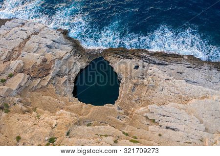 Aerial Drone View Of Giola Lagoon In Thassos, Greece