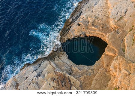 Aerial Drone View Of Giola Lagoon In Thassos, Greece