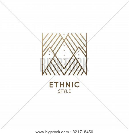 Abstract Mountain Logo. Vector Geometric Square Badge. Sacred Decorative Symbol. Outline Icon Of Abs