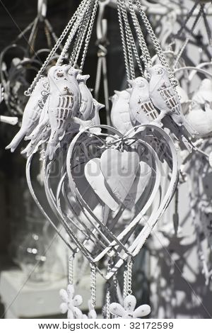 White Hearts And Birds As Decoration Objects
