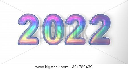 3d Text Of The Letter 2022 Year In The Style Of Soap Bubbles With A Rainbow Tint On A White Backgrou